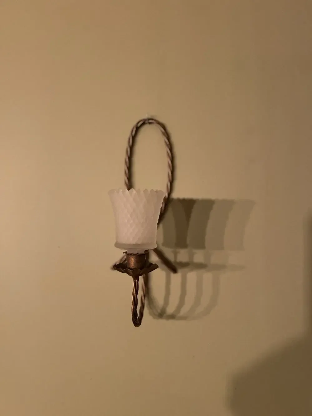 2 VTG Gold Twisted Rope Wall Sconce Candle Holders w/Hobnail Frost Glass Votives
